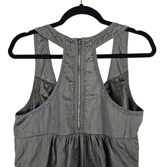 TCEC Womens Dress Size Large Pewter/Gray/Green Shimmery Beading Racer Back - Picture 6 of 9